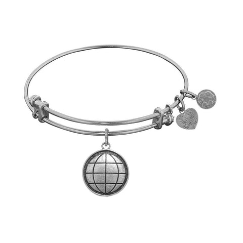White Finish Brass Earth Adjustable Bangle Bracelet, 7.25