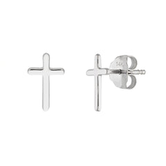 14K Real Gold Cross Design Stud Earrings 10mm
