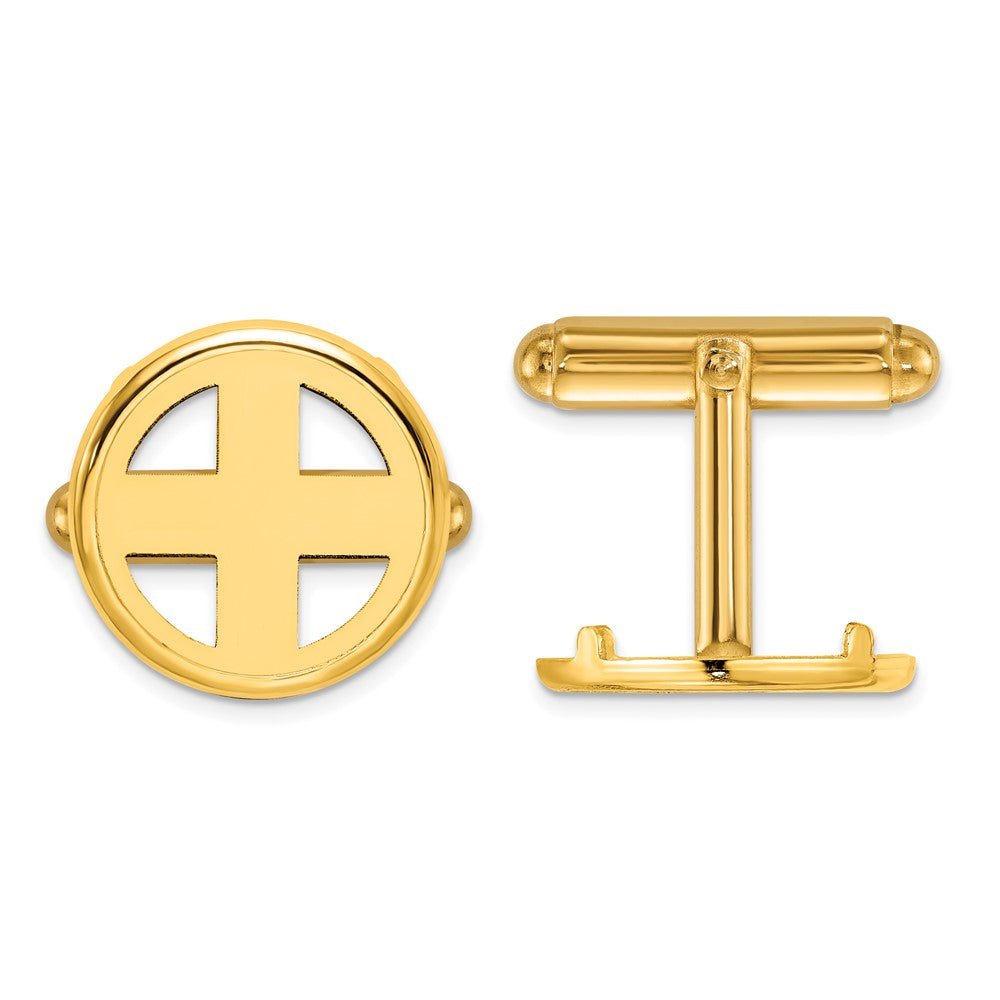 Wideband Distinguished Coin Jewelry 14k Real Gold Men's Polished Classic 15.0mm Coin Bezel Cuff Links - JewelryAffairs