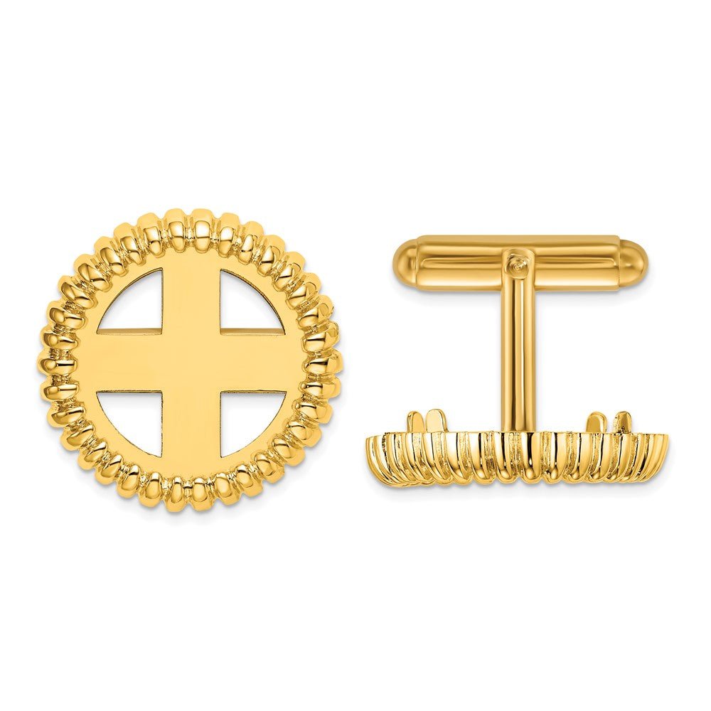 Wideband Distinguished Coin Jewelry 14k Real Gold Men's Polished Fluted 17.8mm Coin Bezel Cuff Links - JewelryAffairs