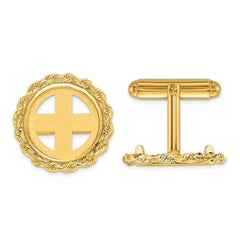 Wideband Distinguished Coin Jewelry 14k Real Gold Men's Polished Rope 15.0mm Coin Bezel Cuff Links - JewelryAffairs