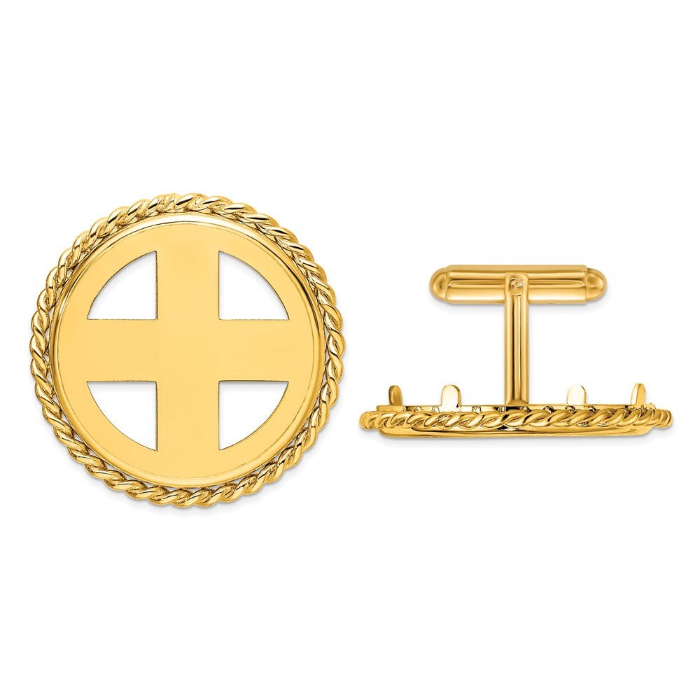 Wideband Distinguished Coin Jewelry 14k Real Gold Men's Polished Twisted Wire 27.0mm Coin Bezel Cuff Links - JewelryAffairs