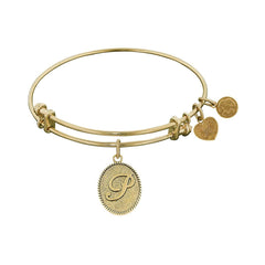 Yellow Brass Initial Letter P Angelica Bangle Bracelet, 7.25
