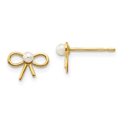 14k Yellow Gold Fresh Water Cultured Pearl Bow Post Stud Earrings, 6x9mm fine designer jewelry for men and women