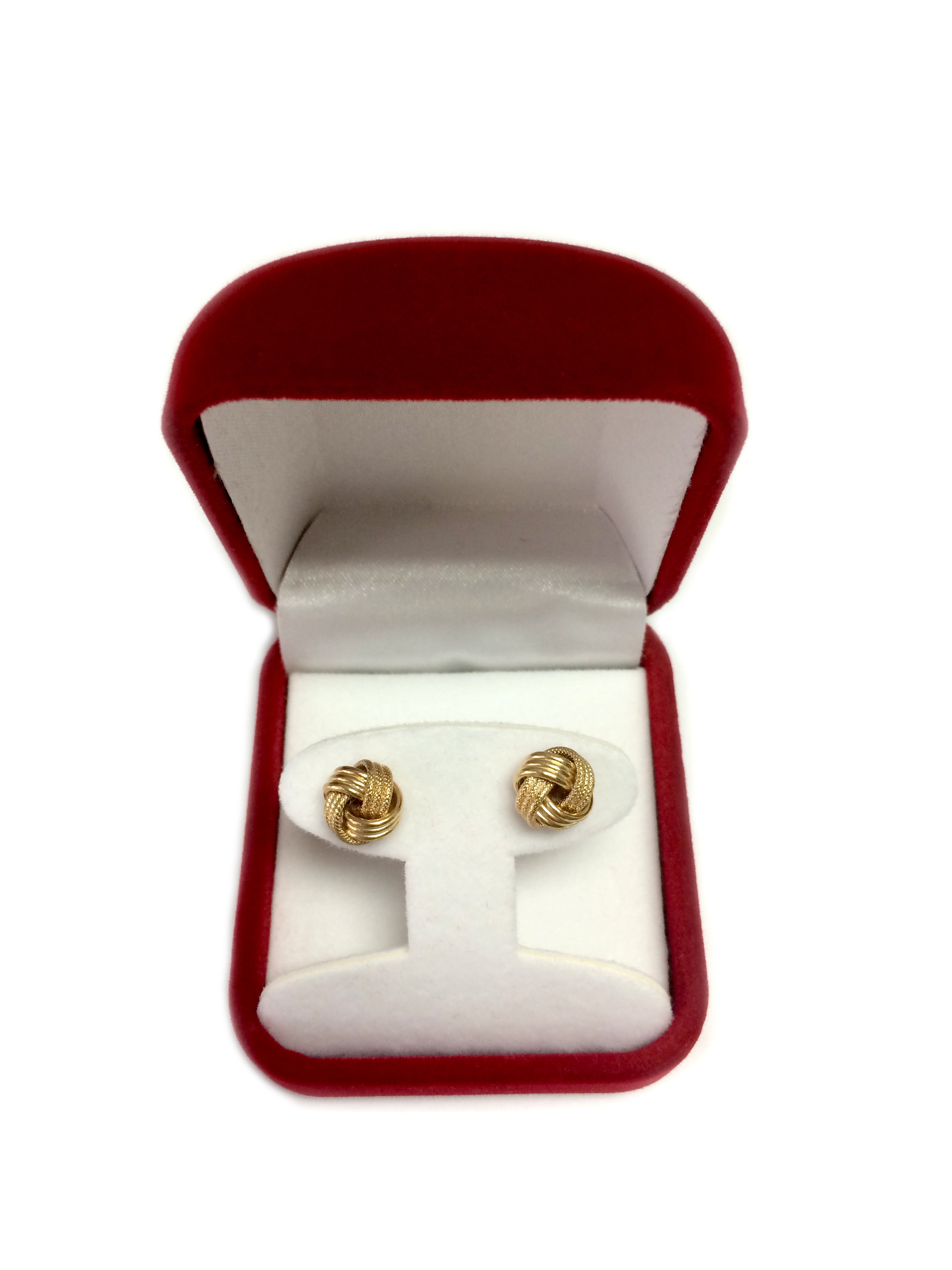 14 karat guld glänsande och texturerat trippelrad kärleksknut örhängen, 10 mm fina designersmycken för män och kvinnor