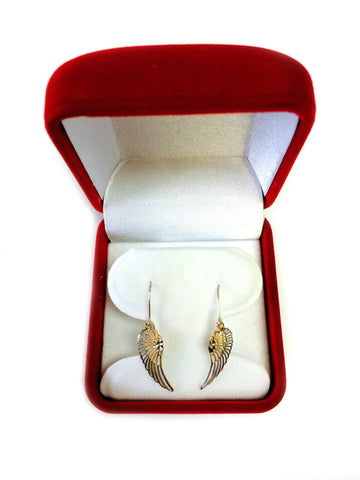 10k 2 Tone Yellow And White Gold Diamond Cut Angel Wings Drop Earrings