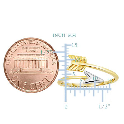 10k Two Tone Gold Bypass Arrow Ring, Size 7
