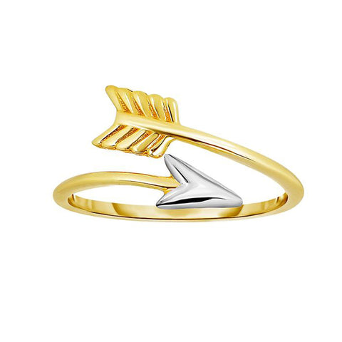 10k Two Tone Gold Bypass Arrow Ring, Size 7