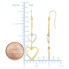 10K White And Yellow Gold Diamond Cut Heart Double Strand Drop Earrings - JewelryAffairs