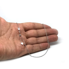 10k White Gold Adjustable Rope Link Chain Necklace, 1.0mm, 22"