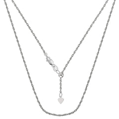 10k White Gold Adjustable Rope Link Chain Necklace, 1.0mm, 22"