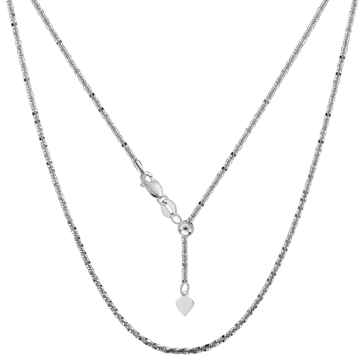 10k White Gold Adjustable Sparkle Link Chain Necklace, 1.5mm, 22"