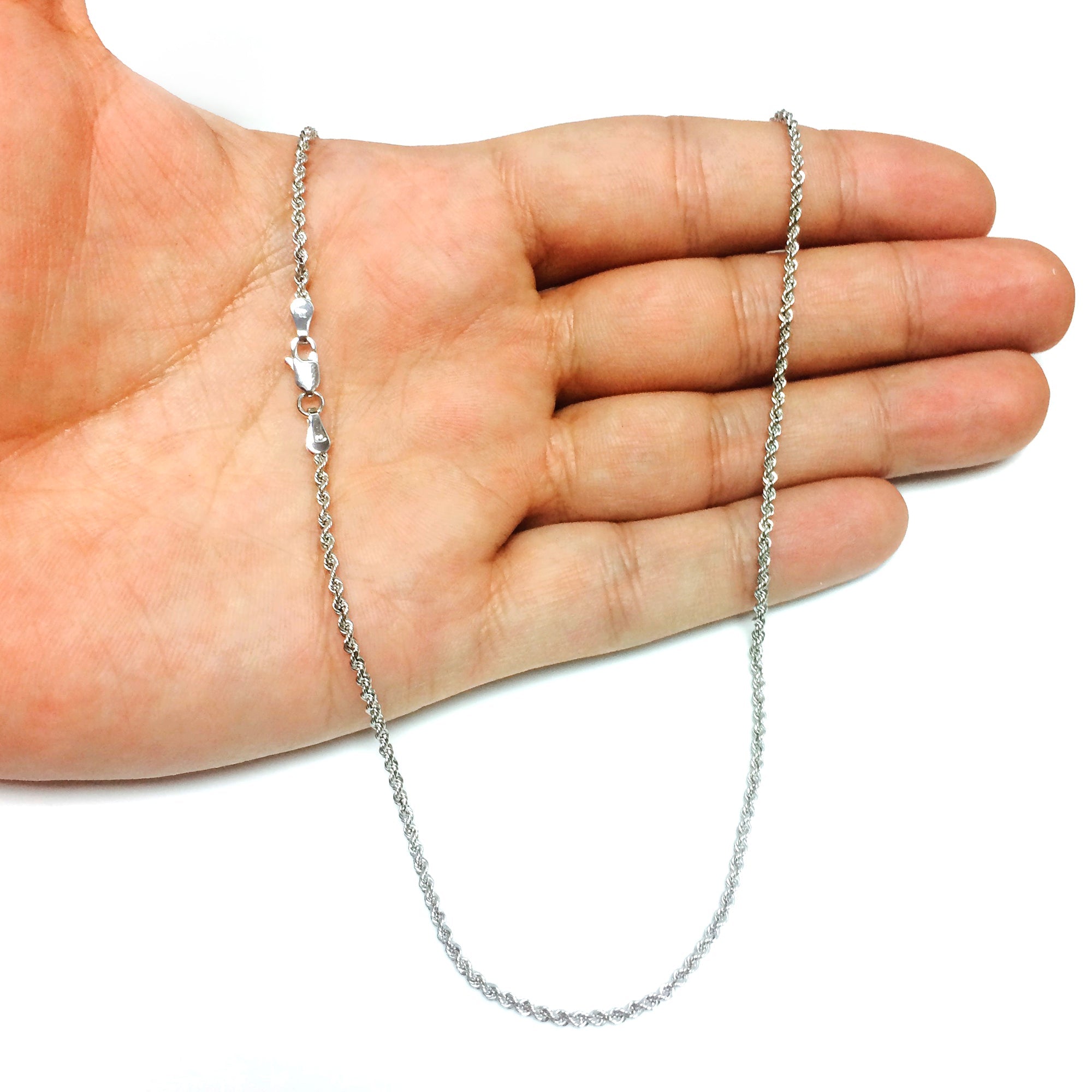 10K White Gold Hollow Rope Chain Necklace, 2mm, 24"
