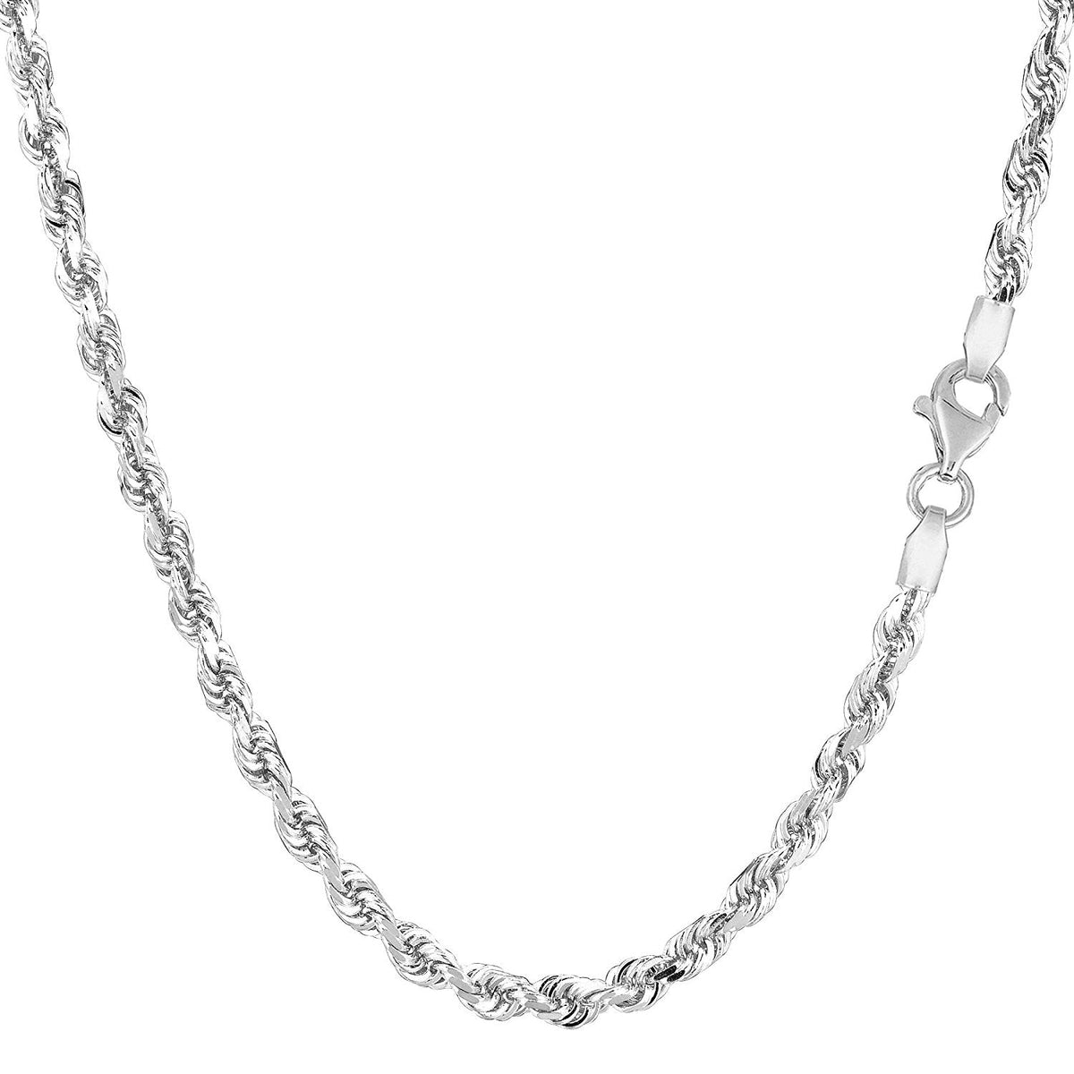 10K White Gold Hollow Rope Chain Necklace, 2mm, 24"
