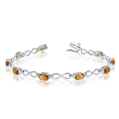 10K White Gold Oval Citrine Stones And Diamonds Infinity Tennis Bracelet, 7" - JewelryAffairs