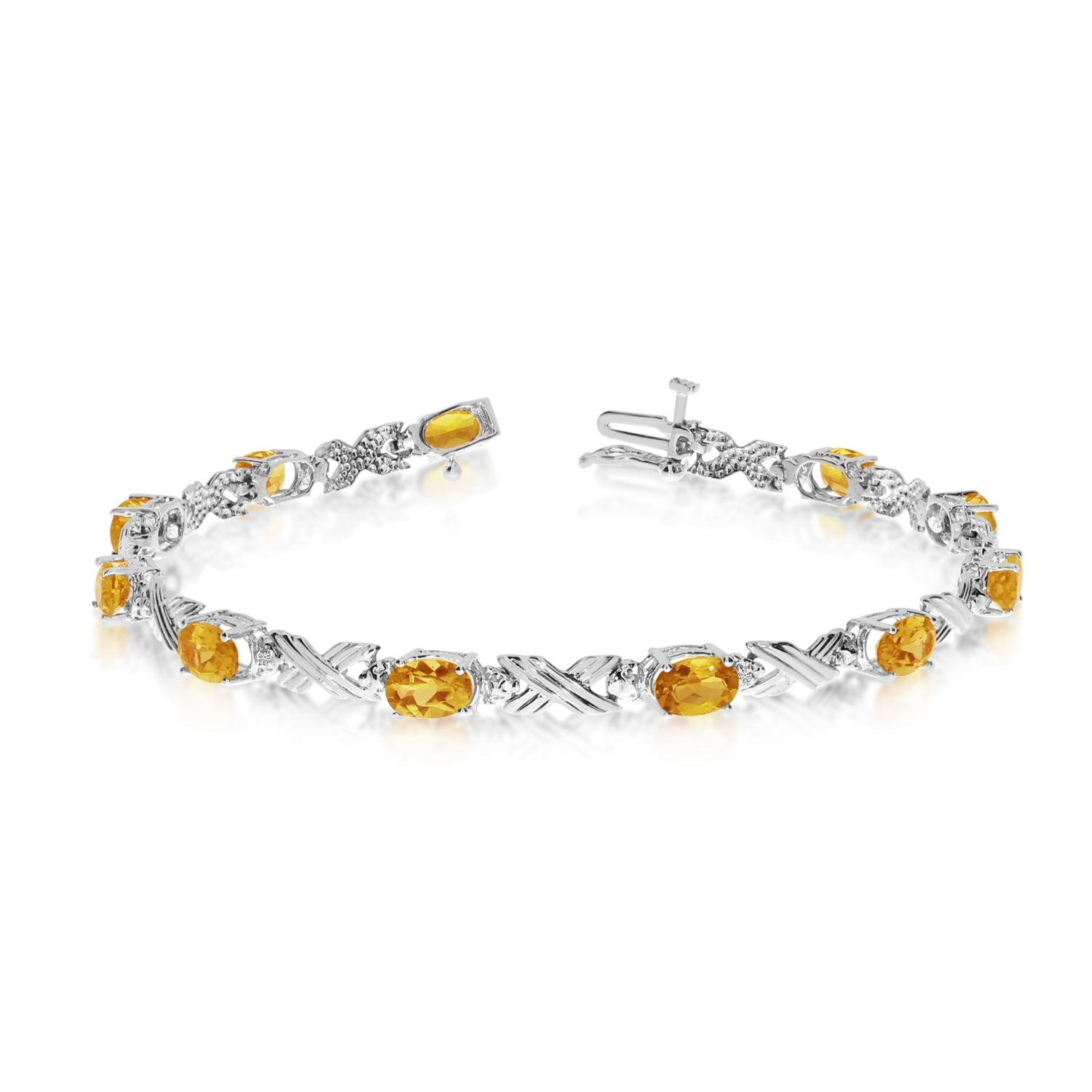 10K White Gold Oval Citrine Stones And Diamonds Tennis Bracelet, 7" - JewelryAffairs