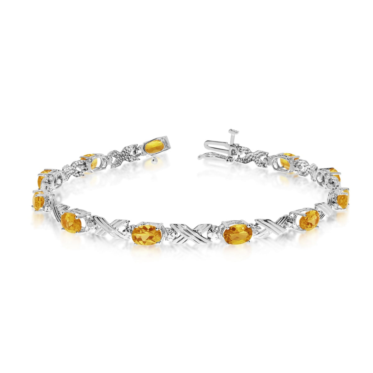 10K White Gold Oval Citrine Stones And Diamonds Tennis Bracelet, 7" - JewelryAffairs