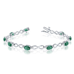 10K White Gold Oval Emerald Stones And Diamonds Infinity Tennis Bracelet, 7" - JewelryAffairs