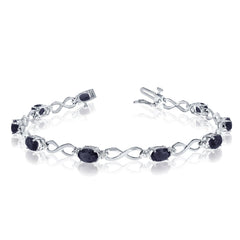 10K White Gold Oval Sapphire Stones And Diamonds Infinity Tennis Bracelet, 7" - JewelryAffairs