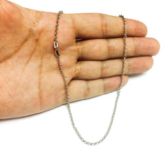 10k White Gold Round Rolo Link Chain Necklace, 2.3mm - JewelryAffairs