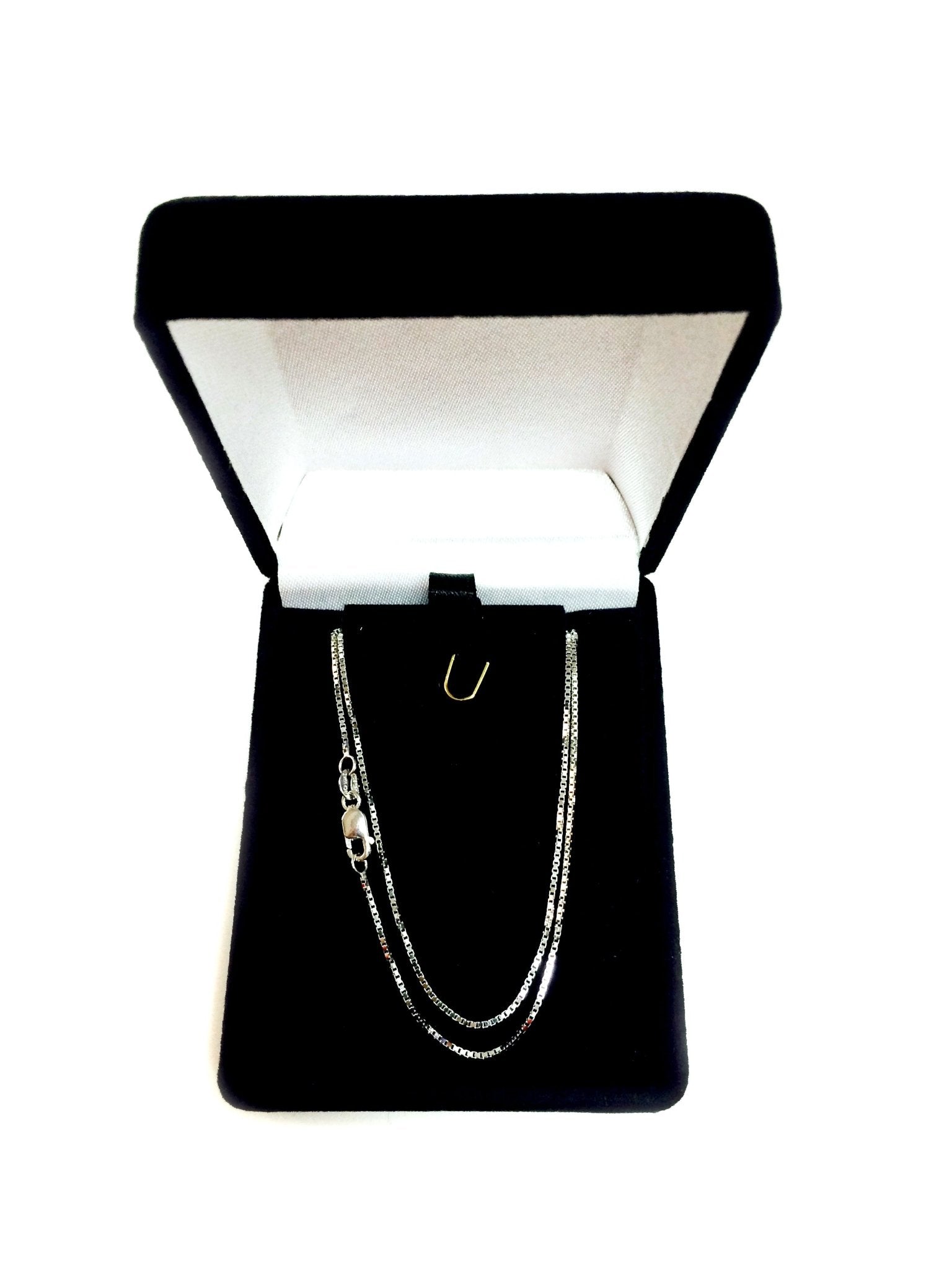 10k White Solid Gold Mirror Box Chain Necklace, 0.8mm - JewelryAffairs