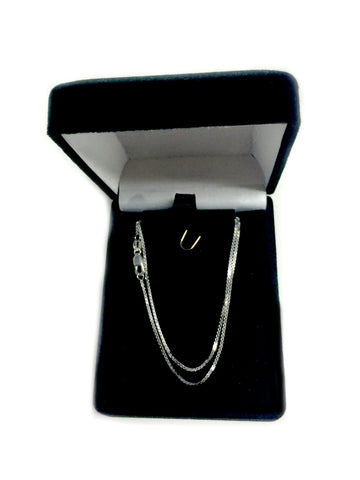10k White Solid Gold Mirror Box Chain Necklace, 1.0mm