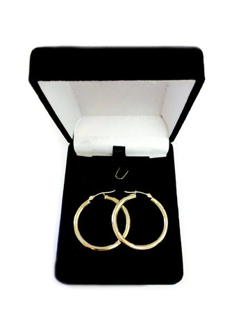 10k Yellow Gold 3mm Shiny Round Tube Hoop Earrings