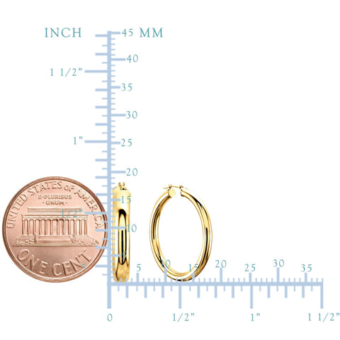 10k Yellow Gold 3mm Shiny Round Tube Hoop Earrings