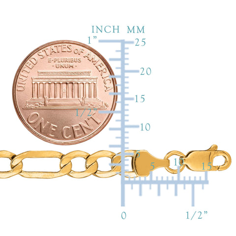 10k Yellow Gold Hollow Figaro Bracelet Chain, 5.4mm, 8.5"