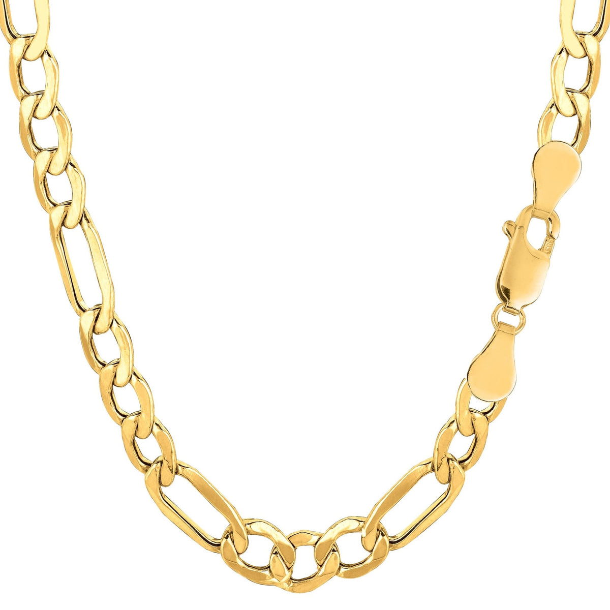 10k Yellow Gold Hollow Figaro Bracelet Chain, 6.5mm, 8.5" - JewelryAffairs