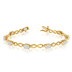 10K Yellow Gold Oval Opal Stones And Diamonds Infinity Tennis Bracelet, 7" - JewelryAffairs