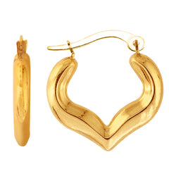 10k Yellow Gold Shiny Heart Shape Fancy Hoop Earrings, Diameter 18mm - JewelryAffairs