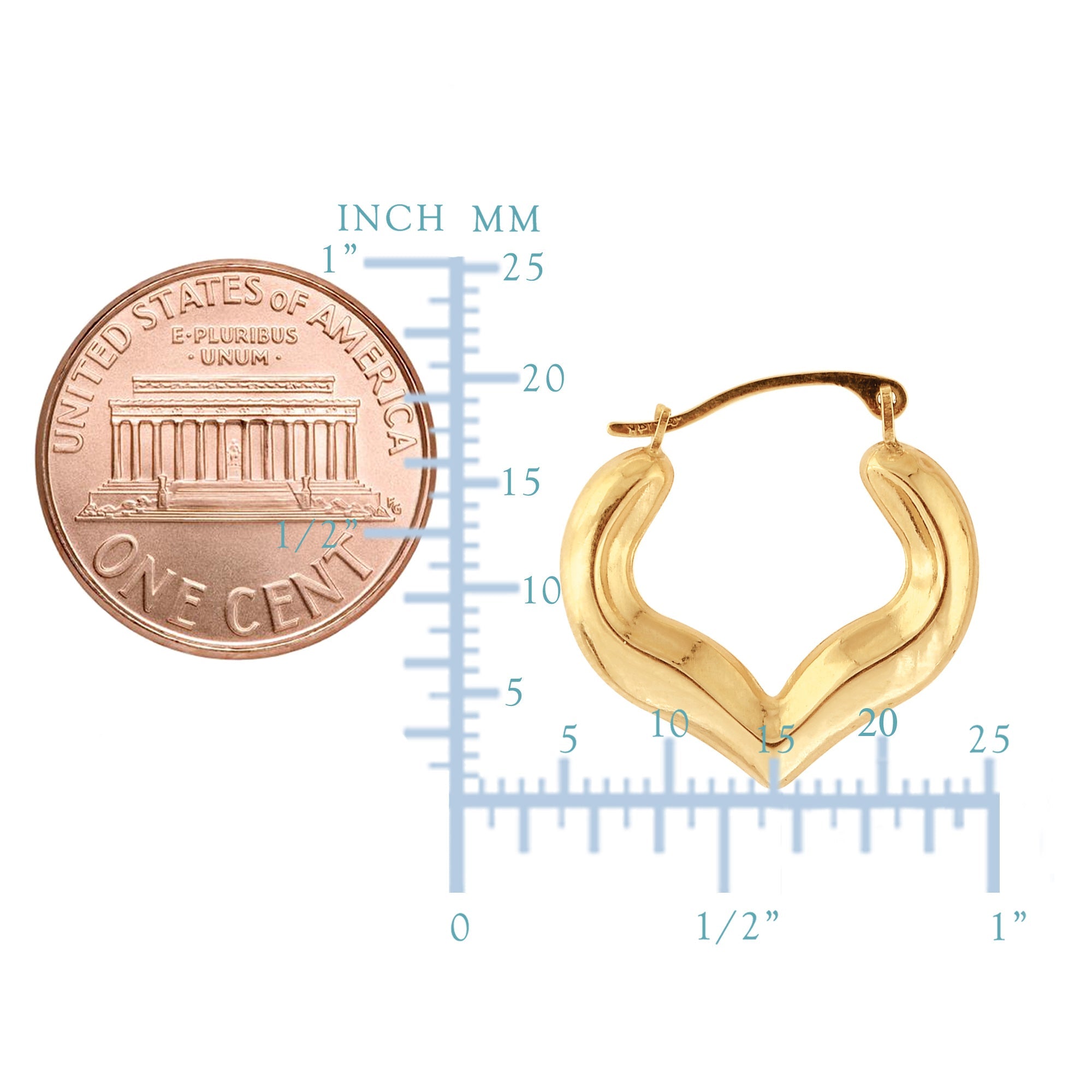 10k Yellow Gold Shiny Heart Shape Fancy Hoop Earrings, Diameter 18mm - JewelryAffairs
