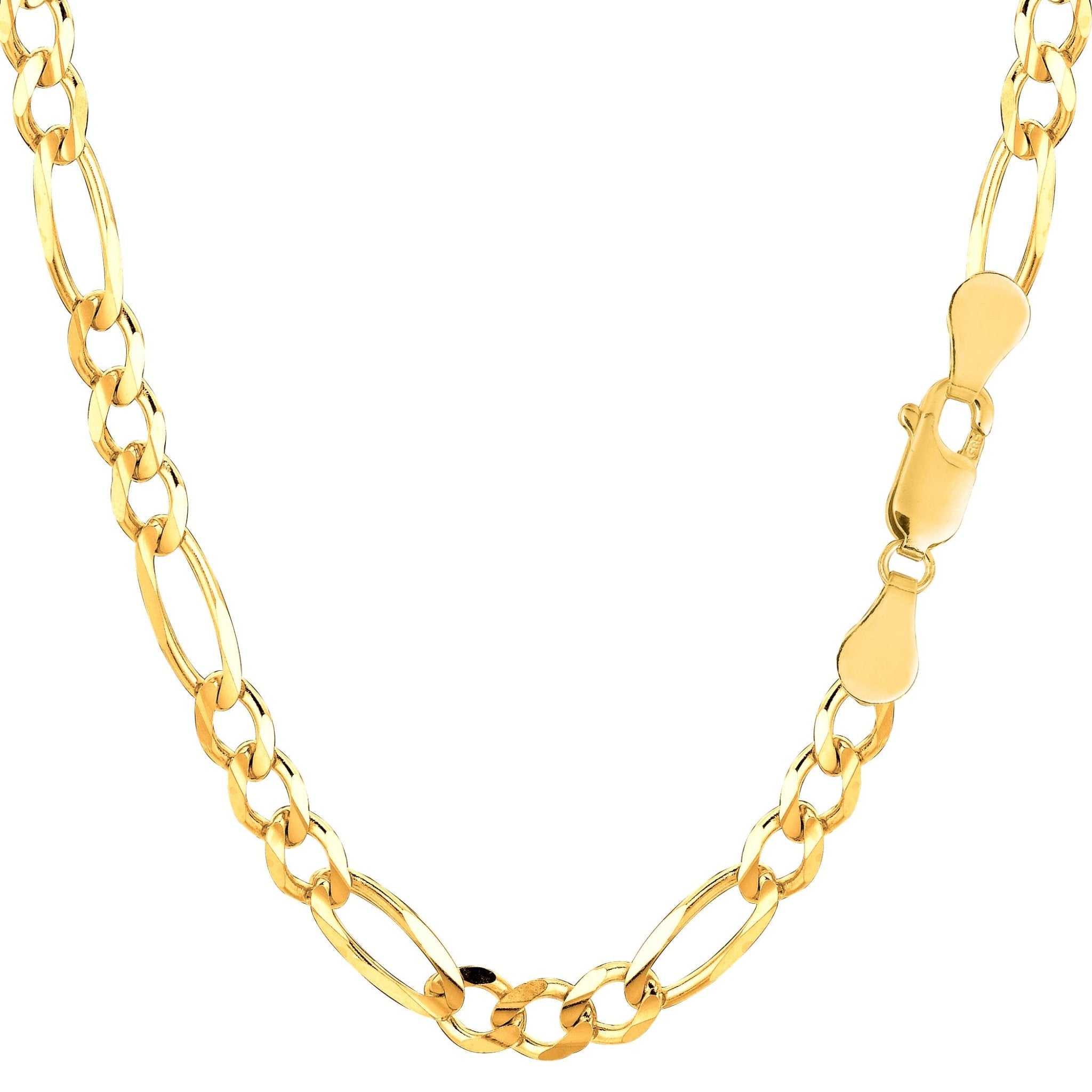 10k Yellow Gold Solid Figaro Chain Bracelet, 5.0mm - JewelryAffairs