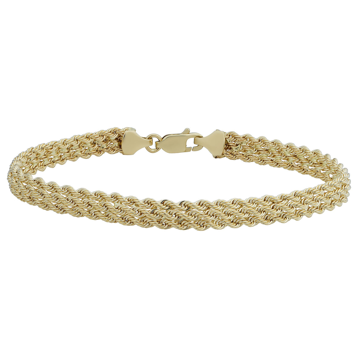 10k Yellow Gold Triple Row Semi Solid Rope Bracelet, 7.5" - JewelryAffairs