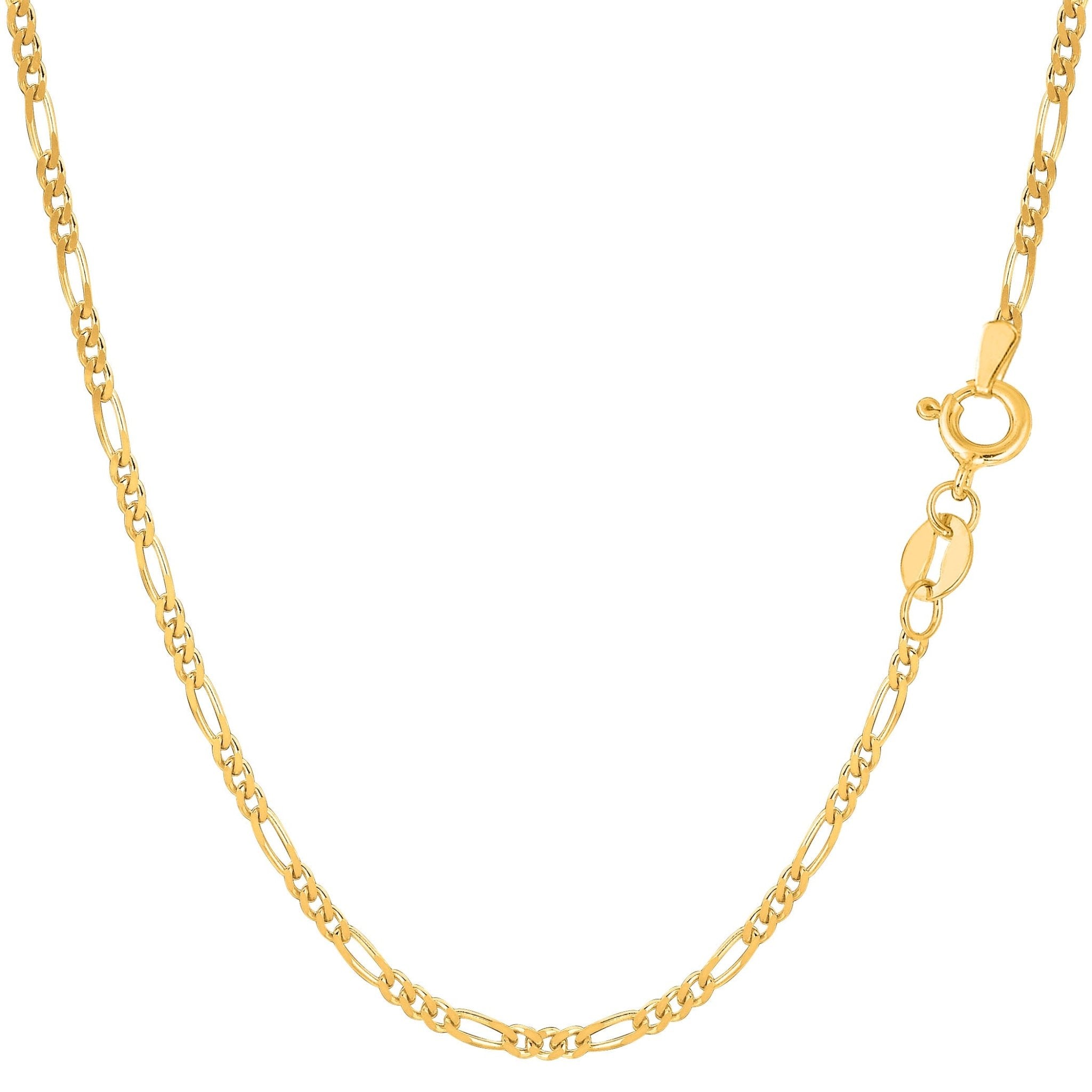 10k Yellow Solid Gold Figaro Chain Bracelet, 1.9mm, 7" - JewelryAffairs