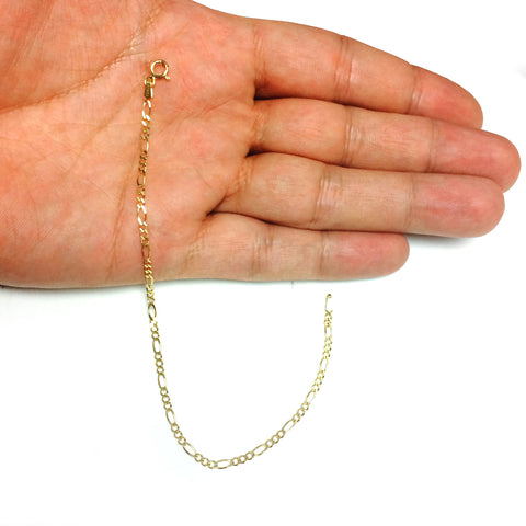 10k Yellow Solid Gold Figaro Chain Bracelet, 1.9mm, 7"