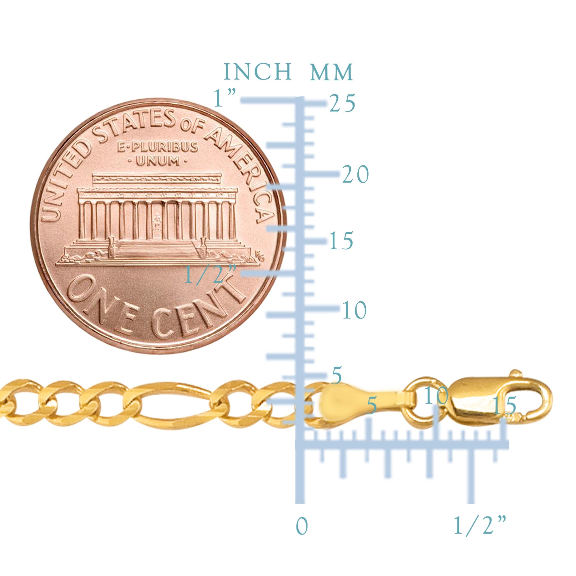 10k Yellow Solid Gold Figaro Chain Bracelet, 4.0mm, 8" - JewelryAffairs