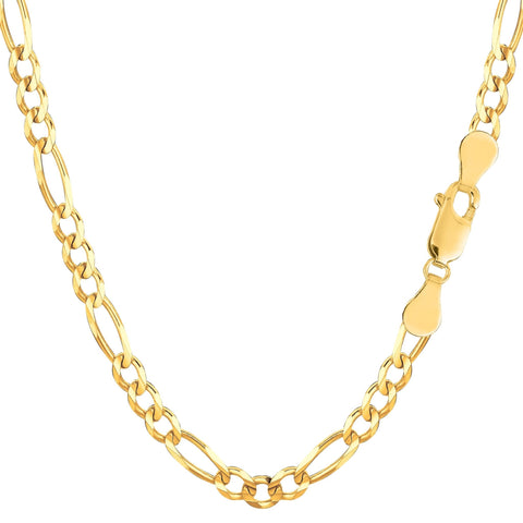 10k Yellow Solid Gold Figaro Chain Necklace, 4.0mm