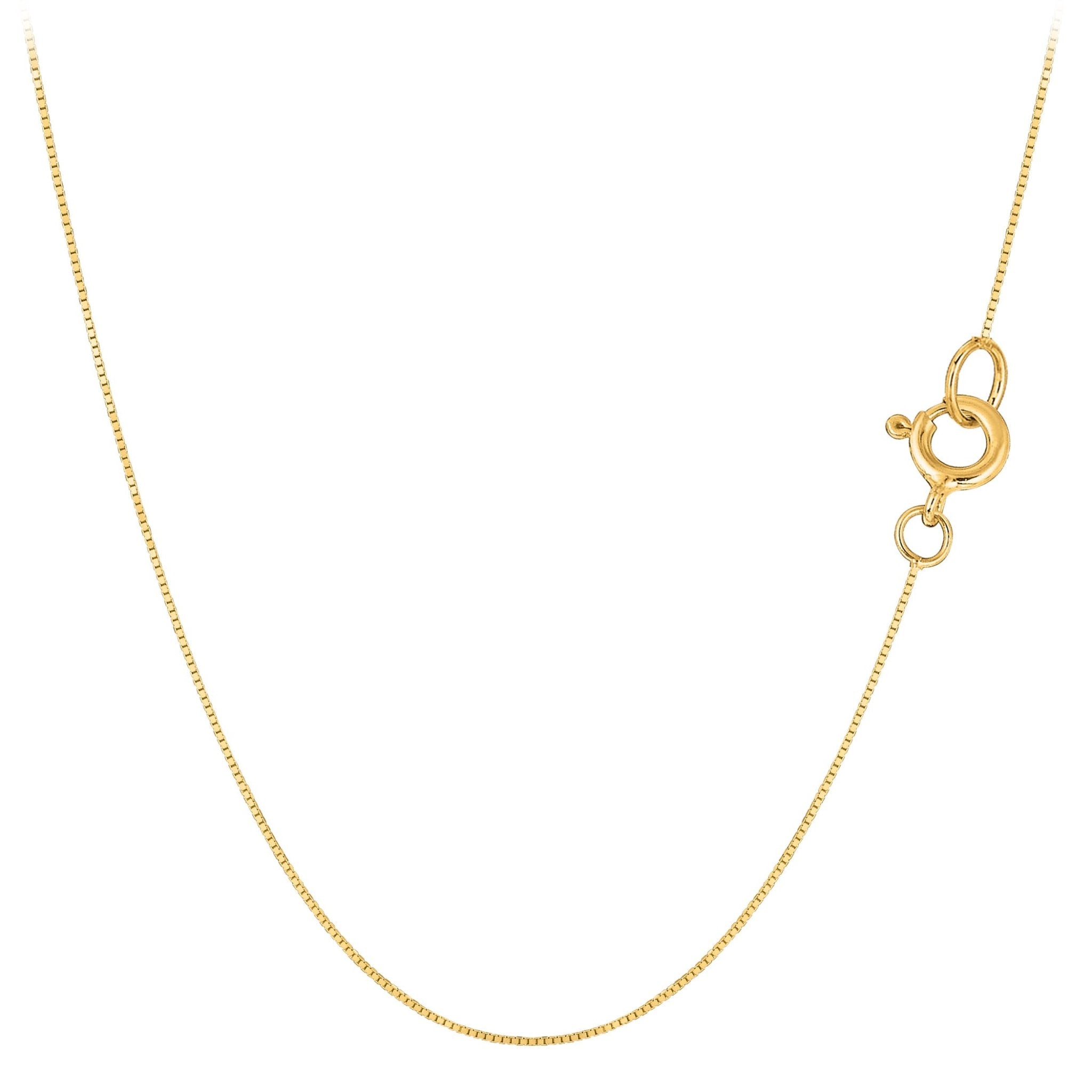 10k Yellow Solid Gold Mirror Box Chain Necklace, 0.45mm