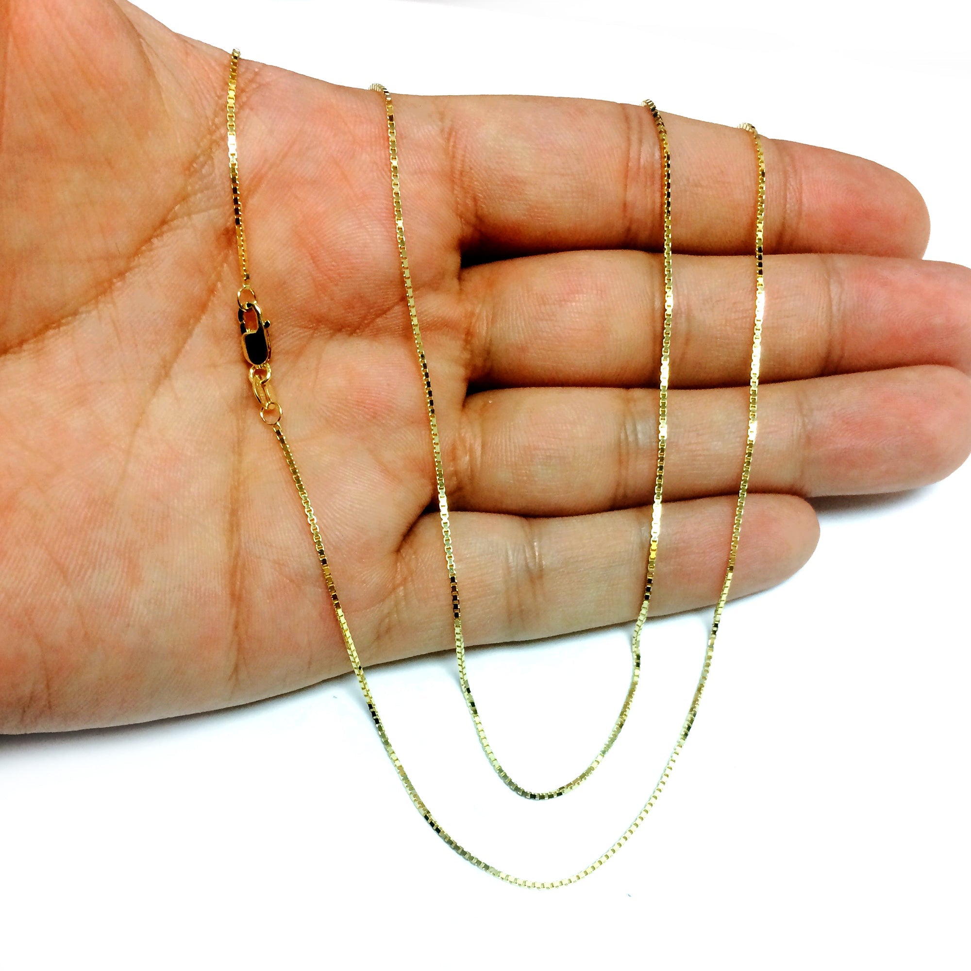 10k Yellow Solid Gold Mirror Box Chain Necklace, 1.0mm