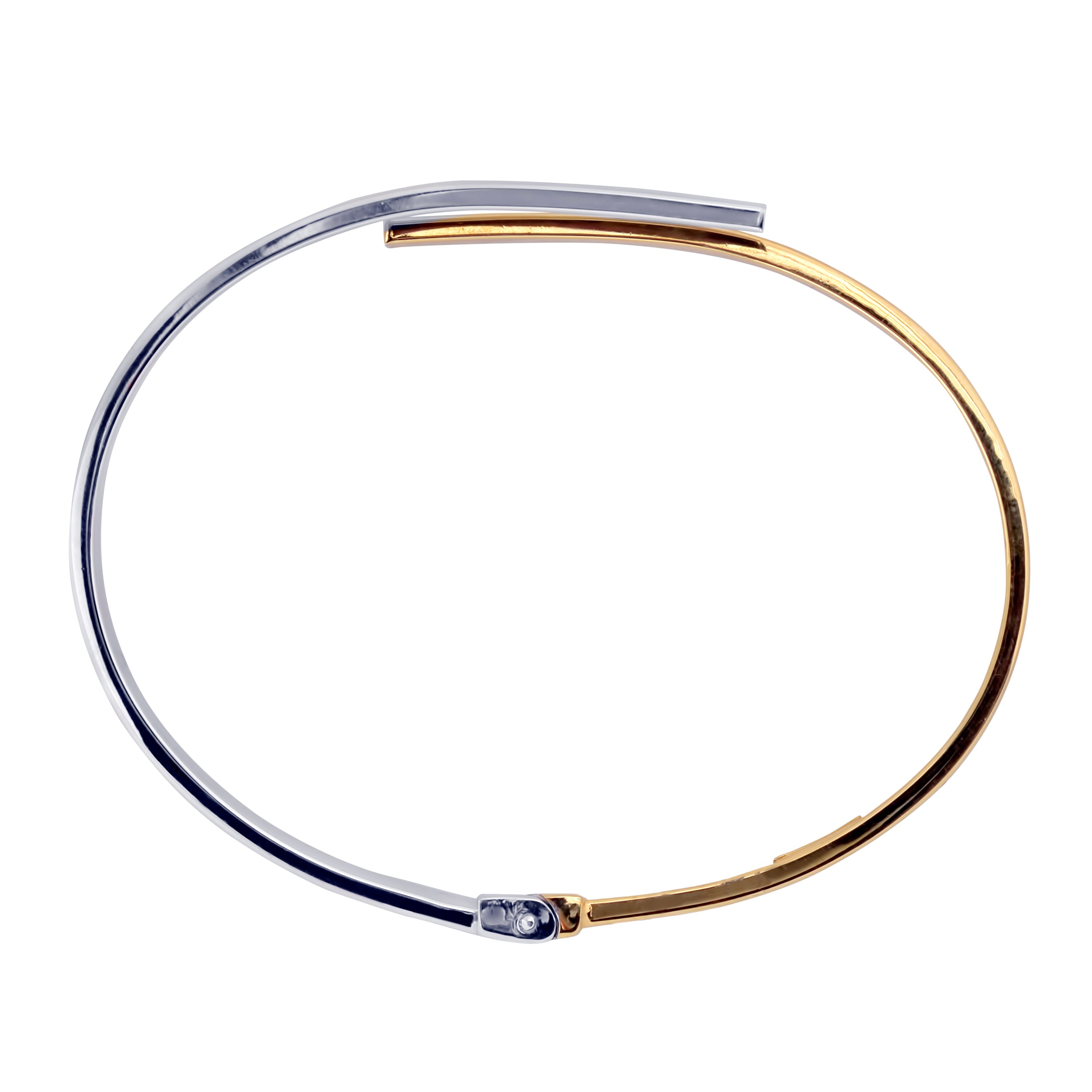 10k Yellow And White Gold Bypass Women's Bangle Bracelet, 7" fine designer jewelry for men and women