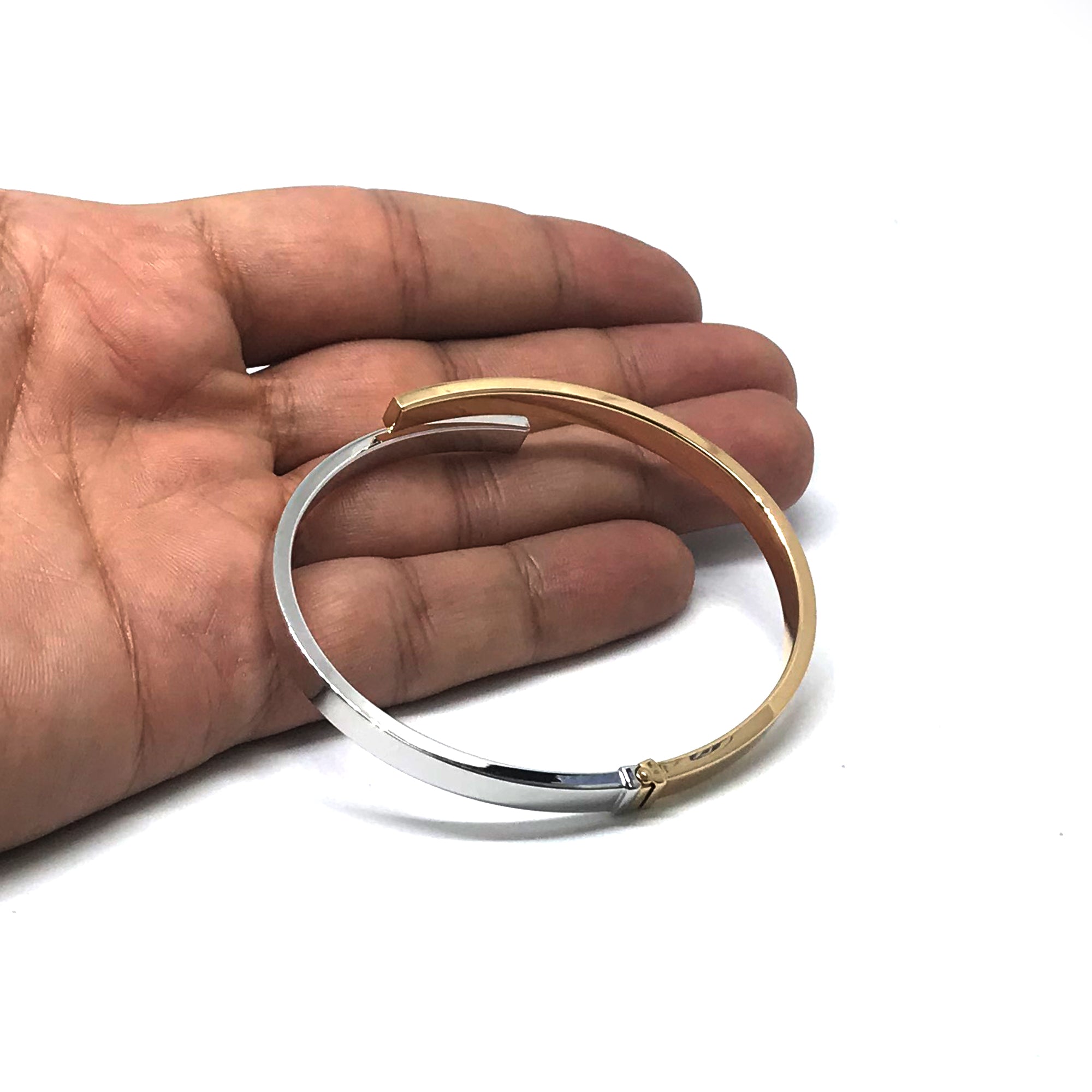 Bracciale rigido bypass da donna in oro giallo e bianco 10k, gioielleria raffinata da 7 pollici per uomo e donna