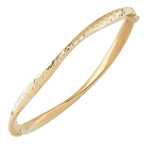 10k Yellow Gold Diamond Cut Women's Bangle Bracelet, 7.5"