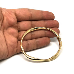 Bracciale rigido da donna in oro giallo 10k con taglio a diamante, gioielleria raffinata da 7,5" per uomo e donna