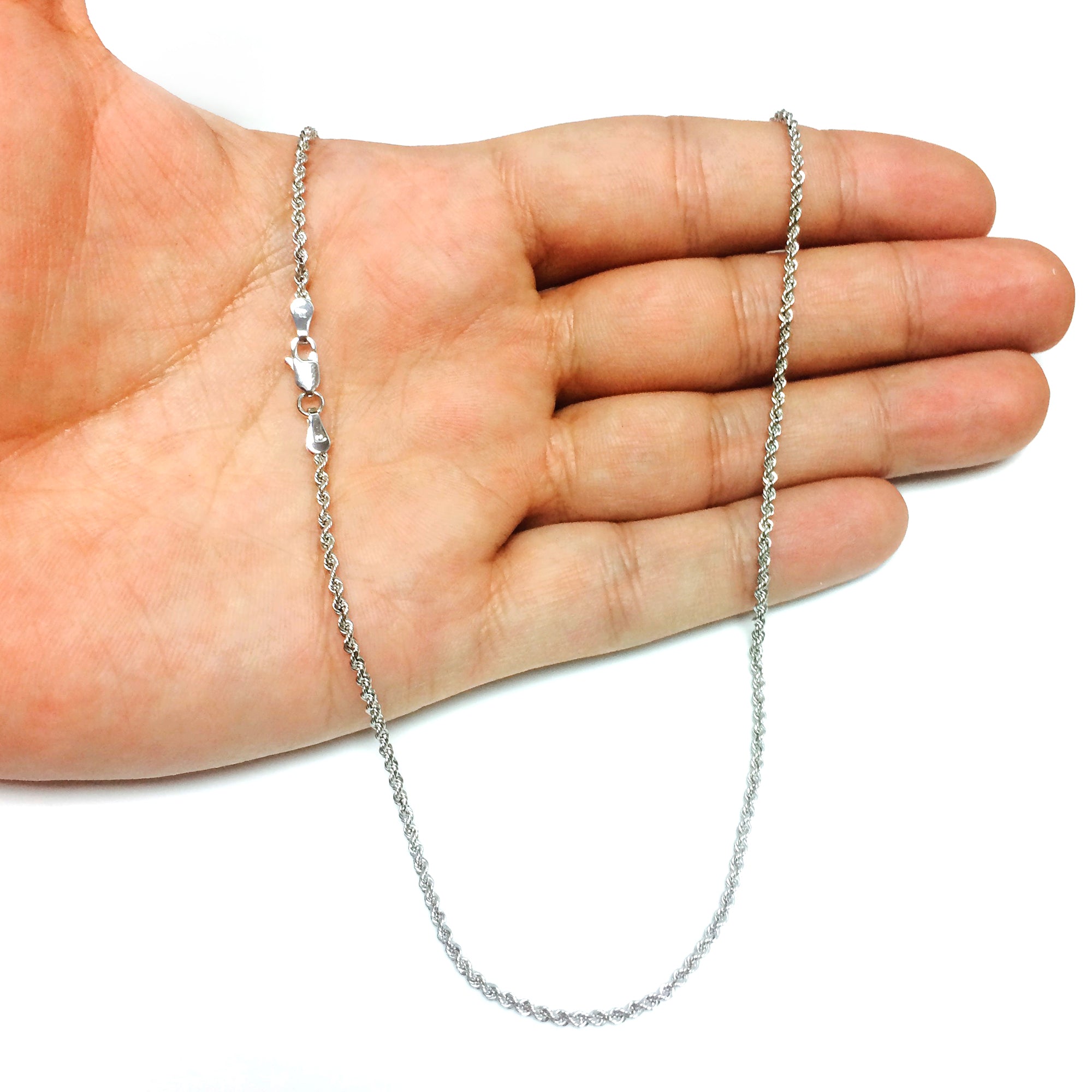 Collier chaîne en corde creuse en or blanc 10 carats, 2 mm, 24 pouces, bijoux de créateurs fins pour hommes et femmes