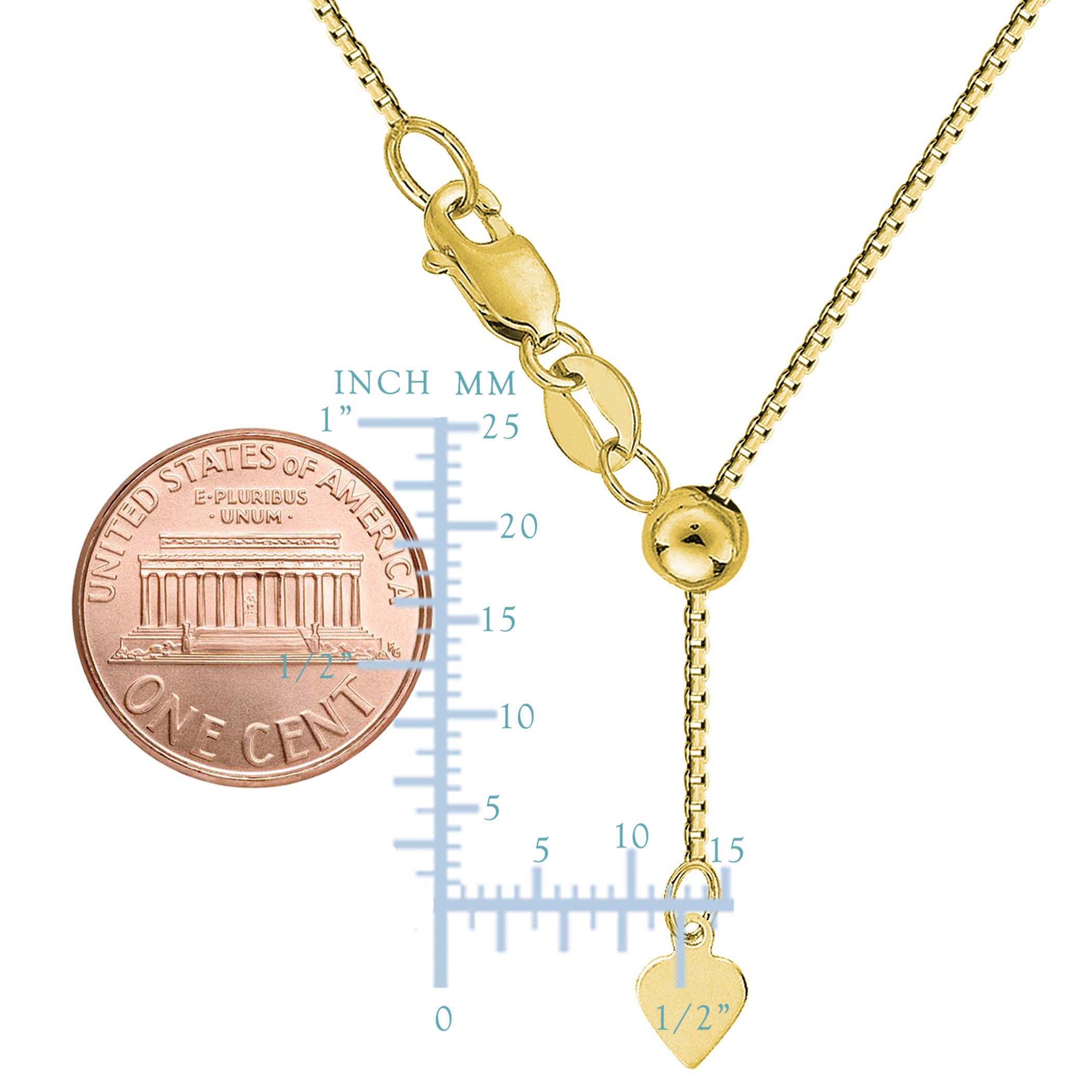 Collana a catena a maglie regolabili in oro giallo 10k, 0,7 mm, 22" gioielli di design per uomini e donne