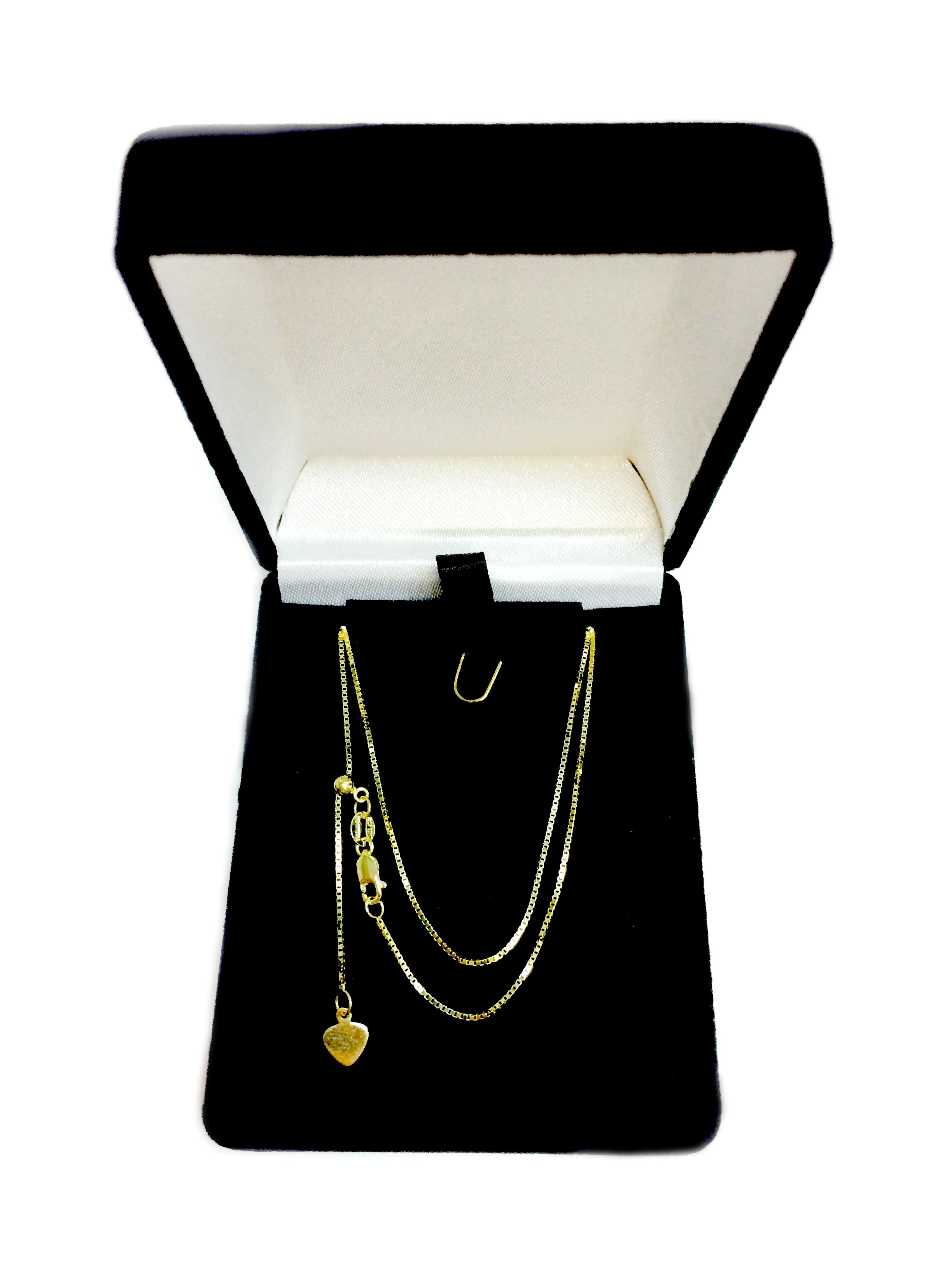 10k Yellow Gold Adjustable Box Link Chain Necklace, 0.7mm, 22"