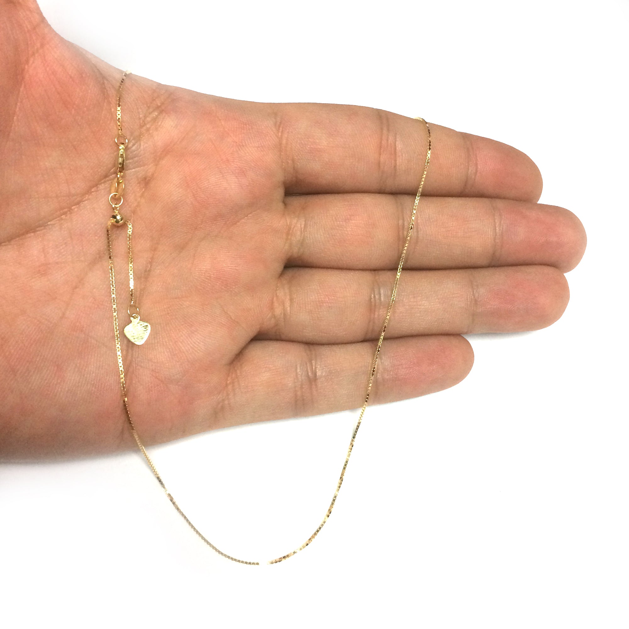 Collar de cadena de eslabones de caja ajustable de oro amarillo de 10 quilates, 0,7 mm, 22 pulgadas, joyería fina de diseño para hombres y mujeres
