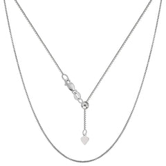 10k White Gold Adjustable Box Link Chain Necklace, 0.7mm, 22"